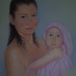 Portret pastelowy - matka z dzieckiem