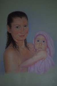 Portret pastelowy - matka z dzieckiem